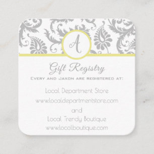 Yellow Iris Damask Wedding Gift Registry Card Begleitkarte
