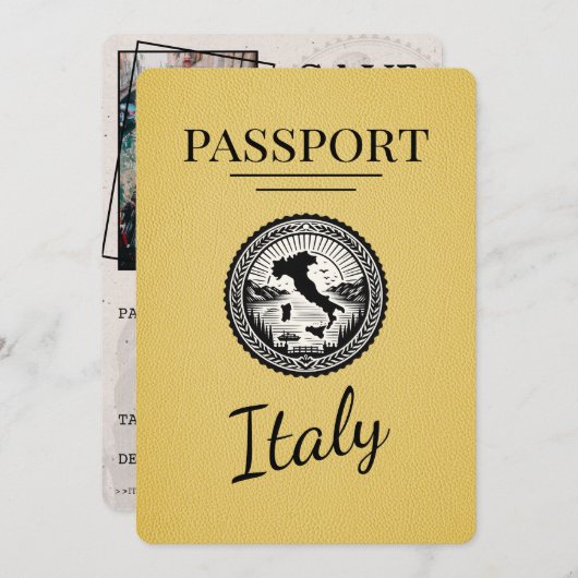 Yellow Italy Passport Save The Date (Vorne/Hinten)