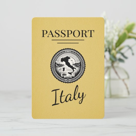 Yellow Italy Passport Save The Date (Stehend Vorderseite)