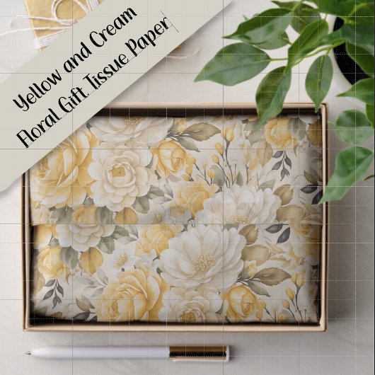 Yellow Ivory Floral Rose Watercolor Gift Seidenpapier