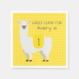 Yellow & Ivory Niedlich Llama Baby 1. Geburtstag Serviette