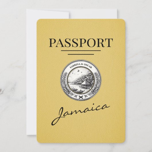 Yellow Jamaica Passport Save the Date (Vorderseite)