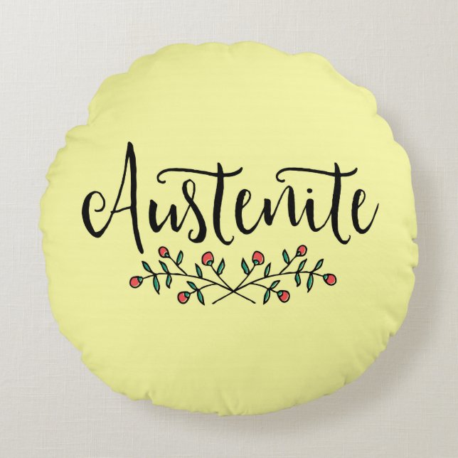 Yellow Jane Austen Floral Austenite Rundes Kissen (Vorderseite)