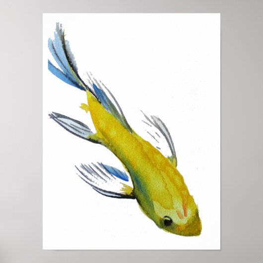 Yellow Japanese Koi Wassercolor Poster (Vorne)