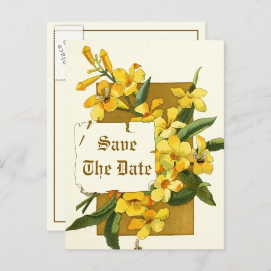 Yellow Jasmine Blume Hochzeit Speichern Sie das Da Ankündigungspostkarte (Vorne/Hinten)