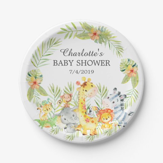 Yellow Jungle Animals Baby Shower 7" Plättchen Pappteller (Vorderseite)
