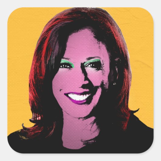 Yellow Kamala Harris Pop Art Quadratischer Aufkleber (Vorderseite)