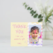Yellow Kids Foto Girl Birthday Danke Postkarte (Stehend Vorderseite)