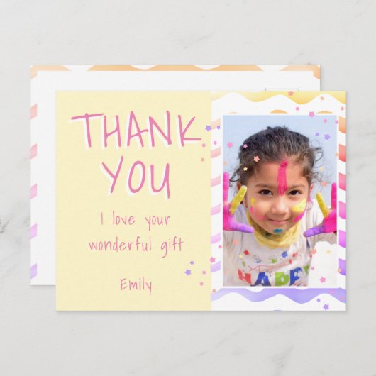 Yellow Kids Foto Girl Birthday Danke Postkarte (Vorne/Hinten)
