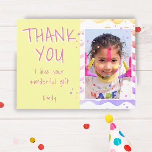 Yellow Kids Foto Girl Birthday Danke Postkarte