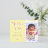 Yellow Kids Foto Girl Geburtstag Danke Postcard Postkarte (Stehend Vorderseite)