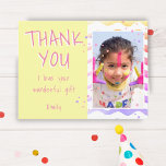 Yellow Kids Photo Girl Birthday Thank you Postkarte<br><div class="desc">Personalized birthday thank you postcard for girls with photo and text I love your wonderful gift. Cute yellow birthday thank you card for your friends and family. Upload your photo and personalize the postcard with your name and text. The postcard has colorful stars and waves on the front and the...</div>