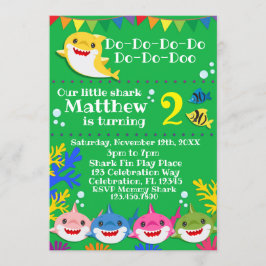 Yellow Kids Shark Green Birthday Einladung