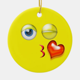 Yellow Kiss Emoji Individuelle Name Keramikornament