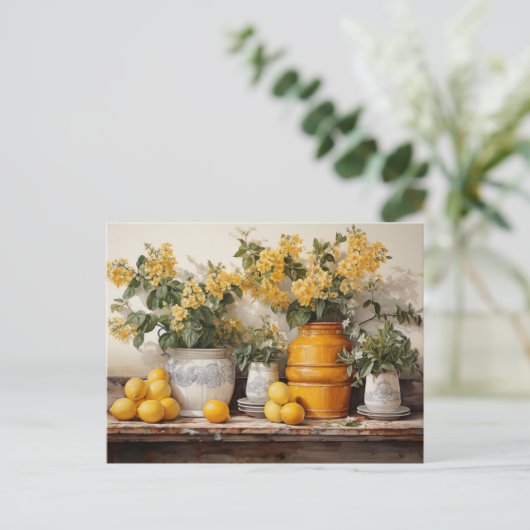 Yellow Kitchen Shelf Lemons Yellow Jar Blume Postkarte (Stehend Vorderseite)