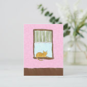 Yellow Kitty in a Window Postcard Postkarte (Stehend Vorderseite)