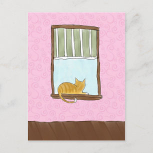 Yellow Kitty in a Window Postcard Postkarte