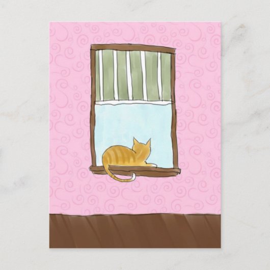 Yellow Kitty in a Window Postcard Postkarte (Vorderseite)