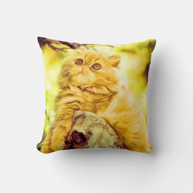 Yellow Kitty Throw Kissen (Vorderseite)