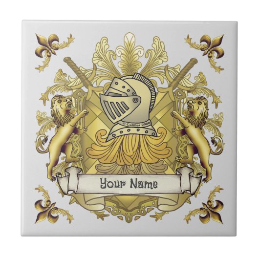Yellow Knight Familienwappen Name Fliese (Vorderseite)