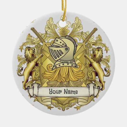 Yellow Knight Familienwappen Name Keramik Ornament (Vorne)