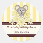 Yellow Koala Gender Neutral Baby Dusche / Geburtst Runder Aufkleber (Vorderseite)
