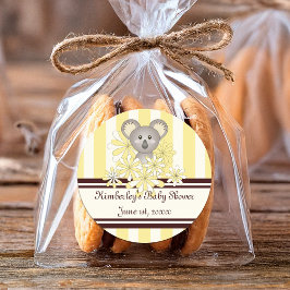 Yellow Koala Gender Neutral Baby Dusche / Geburtst Runder Aufkleber