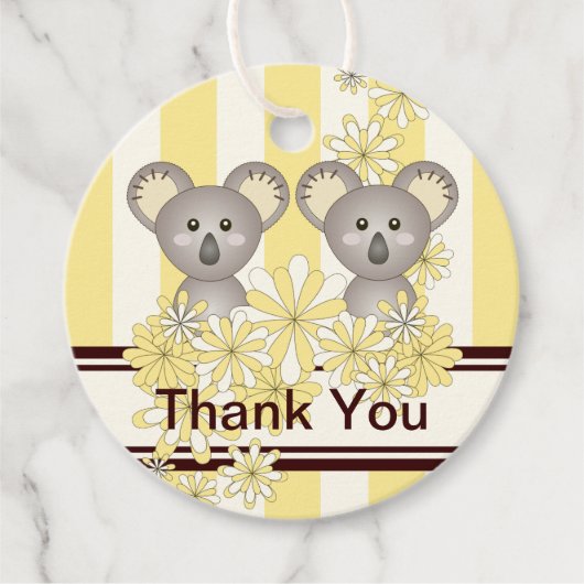 Yellow Koala Twin Baby Dusche / Geburtstag Vielen Geschenkanhänger (Vorderseite)