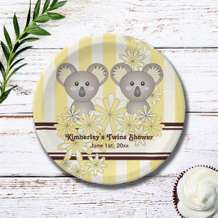 Yellow Koala Twin Baby Dusche   KINDERGEBURTSTAG Pappteller