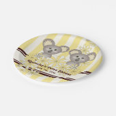 Yellow Koala Twin Baby Dusche / Kindergeburtstag Pappteller (Schrägansicht)