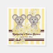 Yellow Koala Twin Baby Dusche / Kindergeburtstag Serviette (Vorderseite)