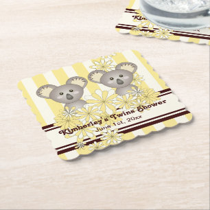 Yellow Koala Twin Baby Dusche / Kindergeburtstag Untersetzer