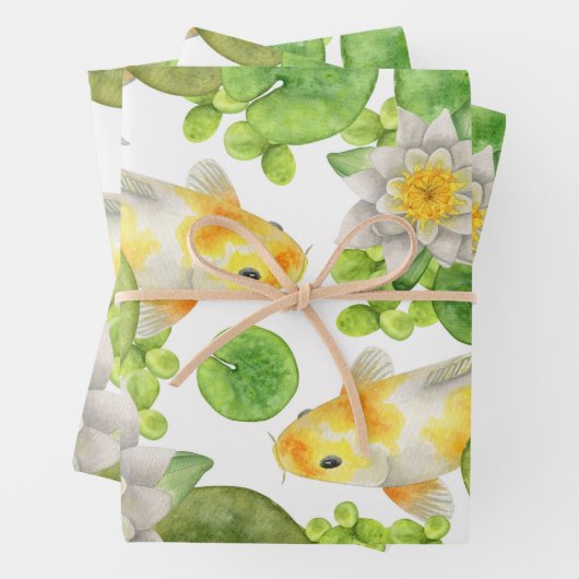 Yellow Koi Fish and White Water Lilies Pond Geschenkpapier Set (Beispiel)