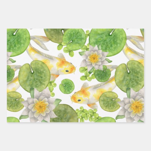Yellow Koi Fish and White Water Lilies Pond Geschenkpapier Set (Vorderseite)