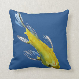 Yellow Koi Japanische Aquarellfischkunst Kissen