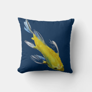 Yellow Koi Japanische Aquarellfischkunst Kissen