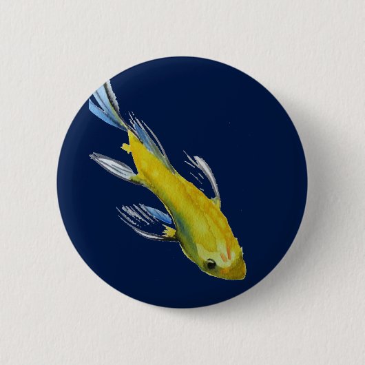 Yellow koi Japanischer Karpfen Aquarellfisch Button (Vorderseite)