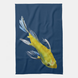 Yellow koi Japanischer Karpfen Aquarellfisch Geschirrtuch