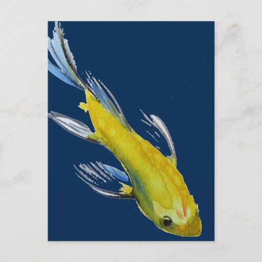 Yellow koi Japanischer Karpfen Aquarellfisch Postkarte (Vorderseite)