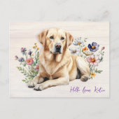 Yellow Lab in Wildflowers Hello Personalized Postkarte (Vorderseite)