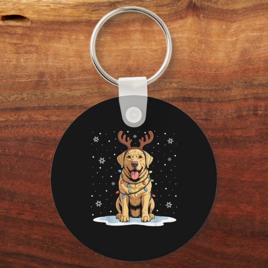 Yellow Lab Labrador Christmas Reindeer Dog Lover X Schlüsselanhänger (Vorderseite)