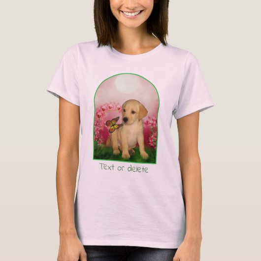 Yellow Lab Puppy Butterfly Lily Flowers Dog Art T-Shirt (Vorderseite)