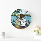 Yellow Labrador Angel and Mom Clock Große Wanduhr (Zuhause)