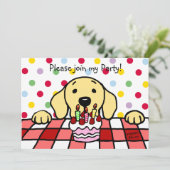 Yellow Labrador beobachtet Geburtstag Einladung (Stehend Vorderseite)