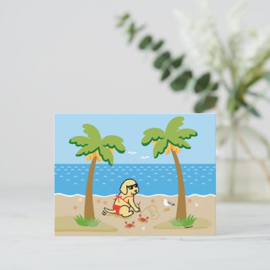 Yellow Labrador Bikini Girl Postcard Postkarte (Stehend Vorderseite)