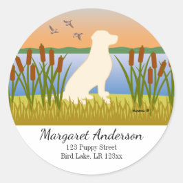 Yellow Labrador Bird Dog Sunset Address Runder Aufkleber