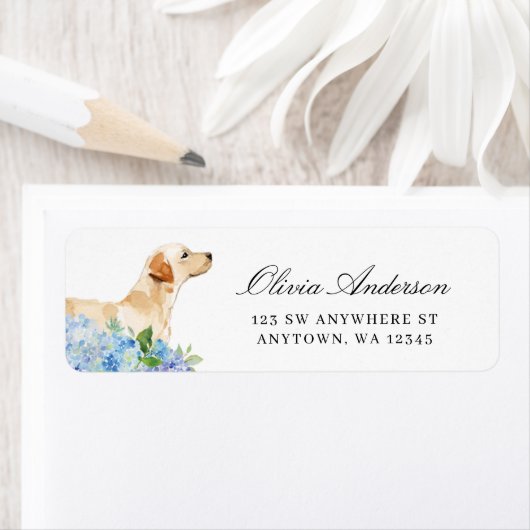 Yellow Labrador Blue Hydrangea Rücksendeadresse (Insitu)