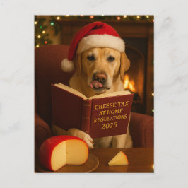 Yellow Labrador 'Cheese Tax' Christmas postcard Postkarte