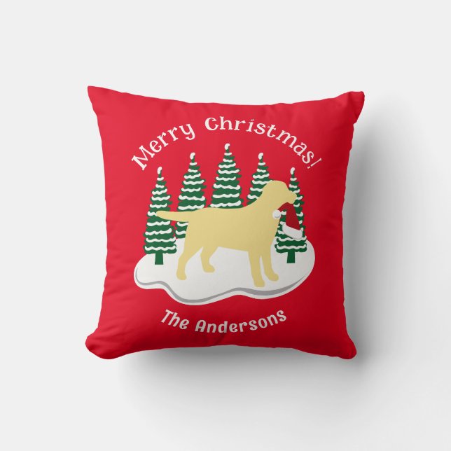 Yellow Labrador Christmas Evergreen Kissen (Vorderseite)