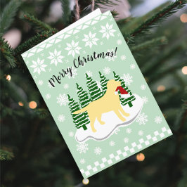 Yellow Labrador Christmas Evergreen Snowflakes Feiertagskarte